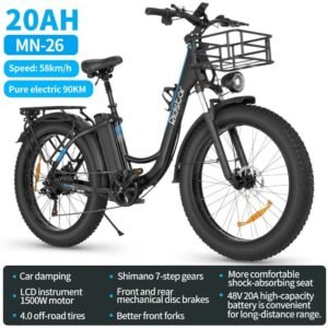 RIDSTAR MN26 26" Fat Tires Mountain Electric Bike 1500W